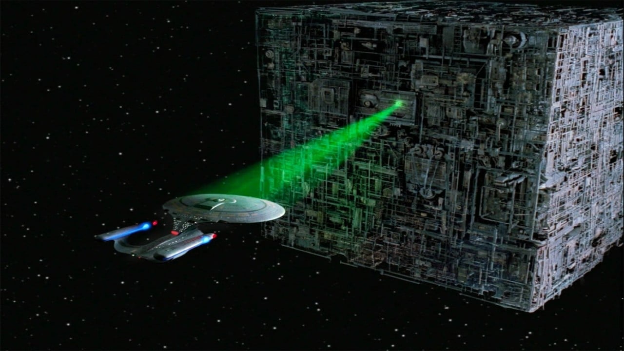 Picard and the Enterprise encountering the Borg for the first time 