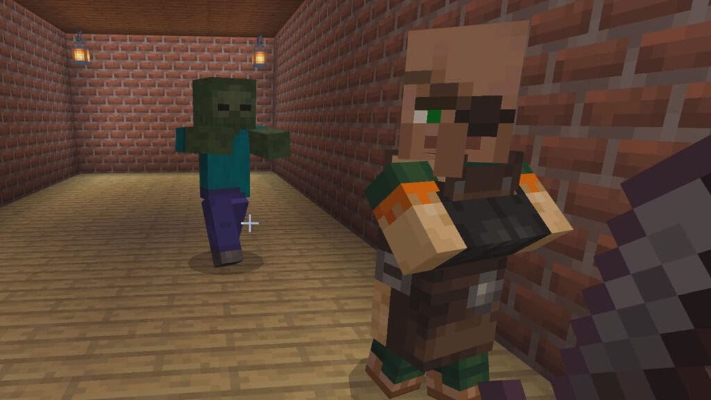 Minecraft screenshot, Zombie chasing a Weaponsmith 