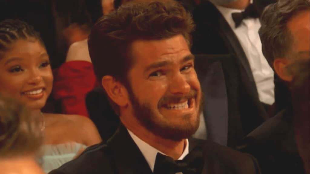 Andrew Garfield grin viral meme Oscars 2023