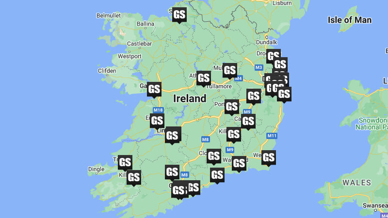 A map of all GameStop stores in Ireland.