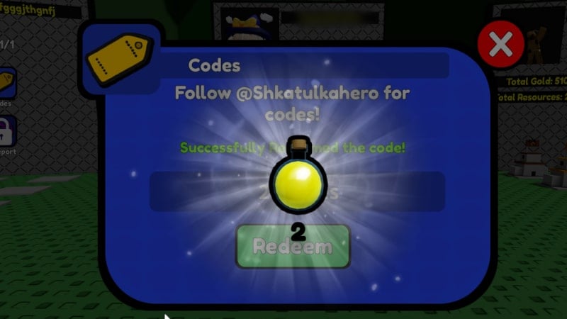 Redeeming Codes for rewards in March 2023 of Roblox Control Army