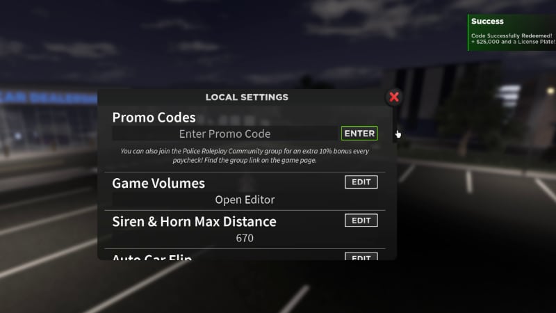 Redeeming March 2023 Codes in Roblox Emergency Response Liberty County