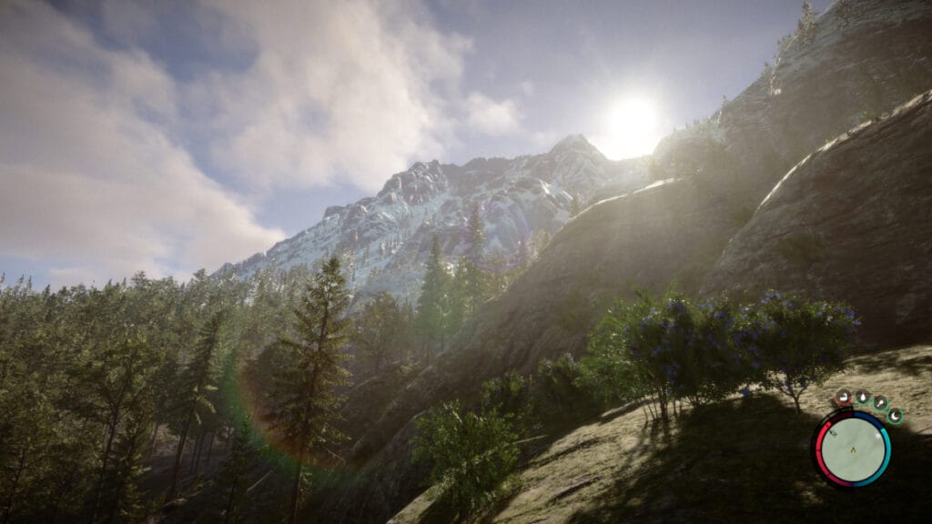 A view of the mountains using the best graphics settings for Sons of the Forest