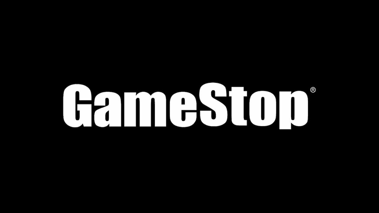 The GameStop logo in white color over a black background.
