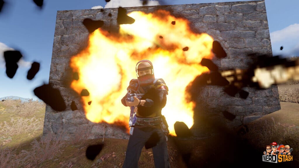 Rust player standing next to the explosion