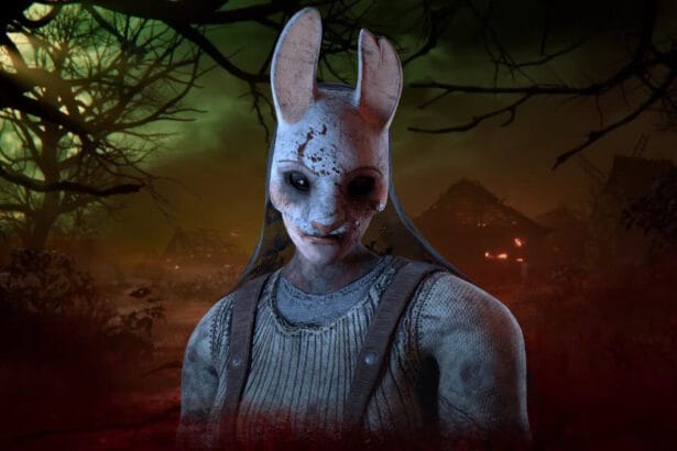 A close-up of the Huntress in Dead by Daylight