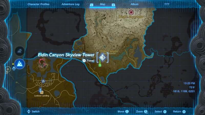 Eldin Canyon Skyview Tower in Zelda Tears of the Kingdom TOTK Location