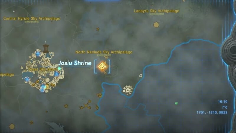 Location of Josui Shrine in Zelda: Tears of the Kingdom.