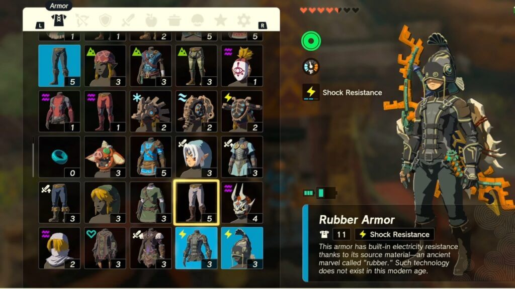 Rubber Armor set in Zelda Tears of the Kingdom.