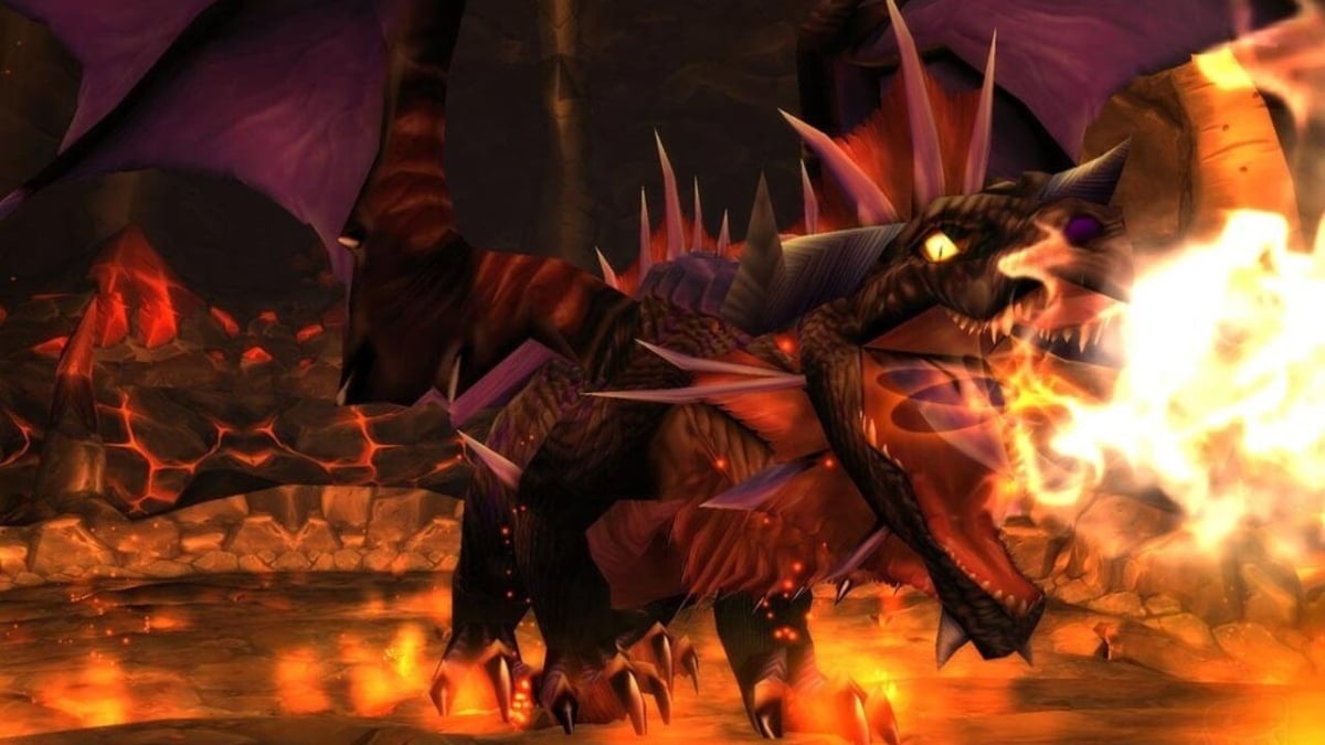 A dragon breathes fire in World of Warcraft Classic