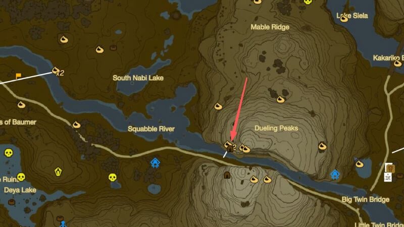 Dueling Peaks North Cave Map Location in TotK
