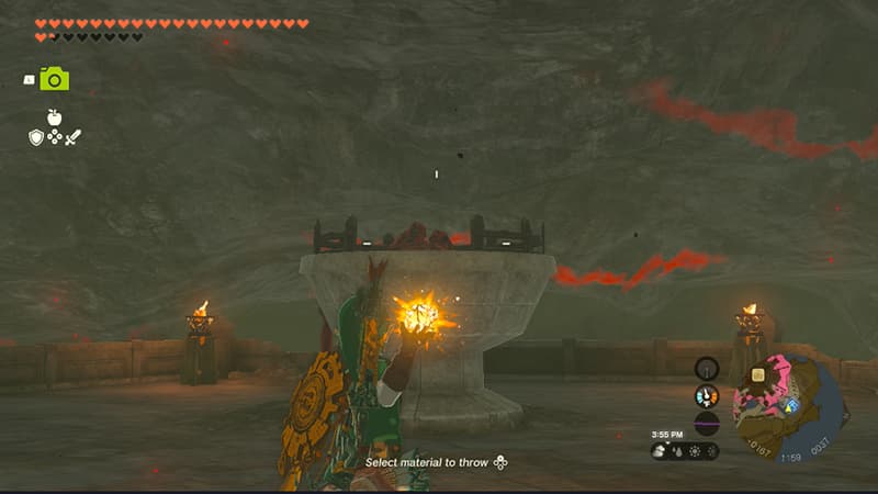 Link lighting the brazier to get the Hylian Shield in Tears of the Kingdom