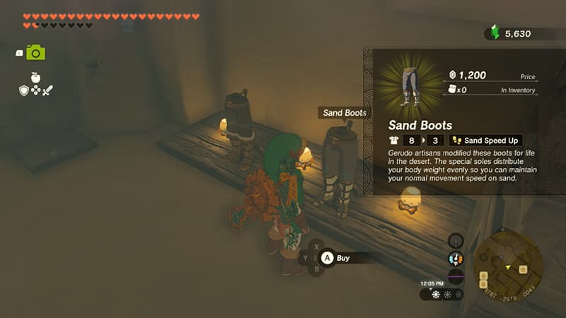Price of the Sand Boots in Tears of the Kingdom