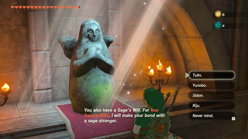 Using Sage's Wills in Tears of the Kingdom at a Goddess Statue