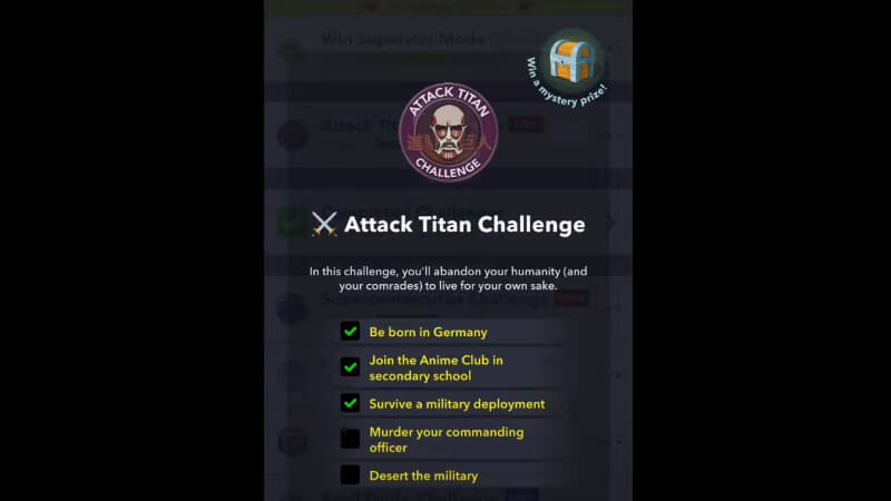 Attack Titan challenge in BitLife.