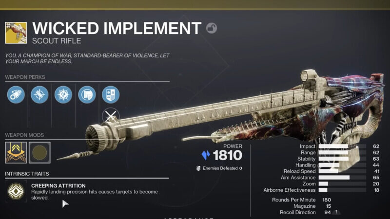 Destiny 2 Wicked Implement Weapon.