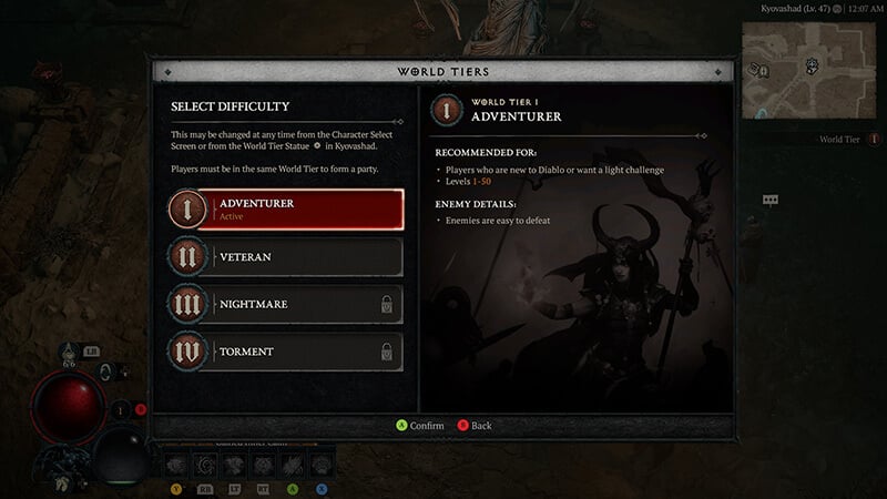 Difficulty level 1 in Diablo 4