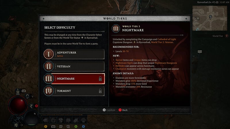 Level 3 difficulty in Diablo 4