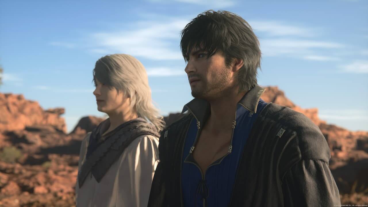 Male and female MCs standing in the desert in FF16