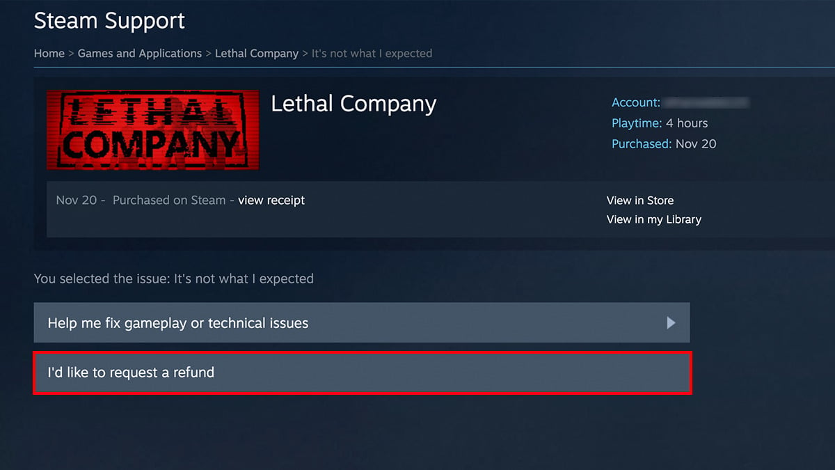 Lethal Company Request Steam Refund