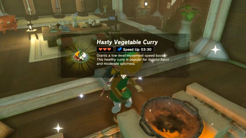 Link cooks Vegetable Curry Recipe in Zelda Tears of the Kingdom (TotK)