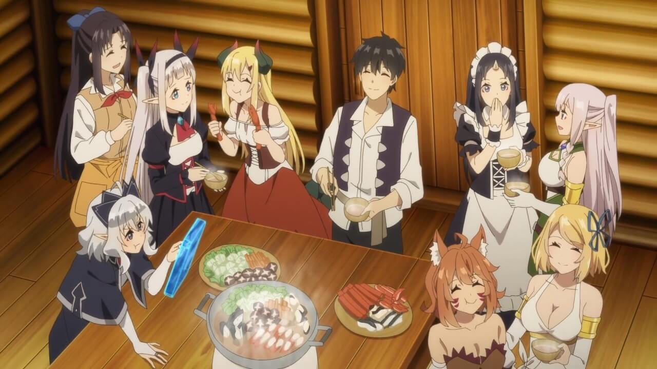 Farming Life in Another World Anime characters standing around a table