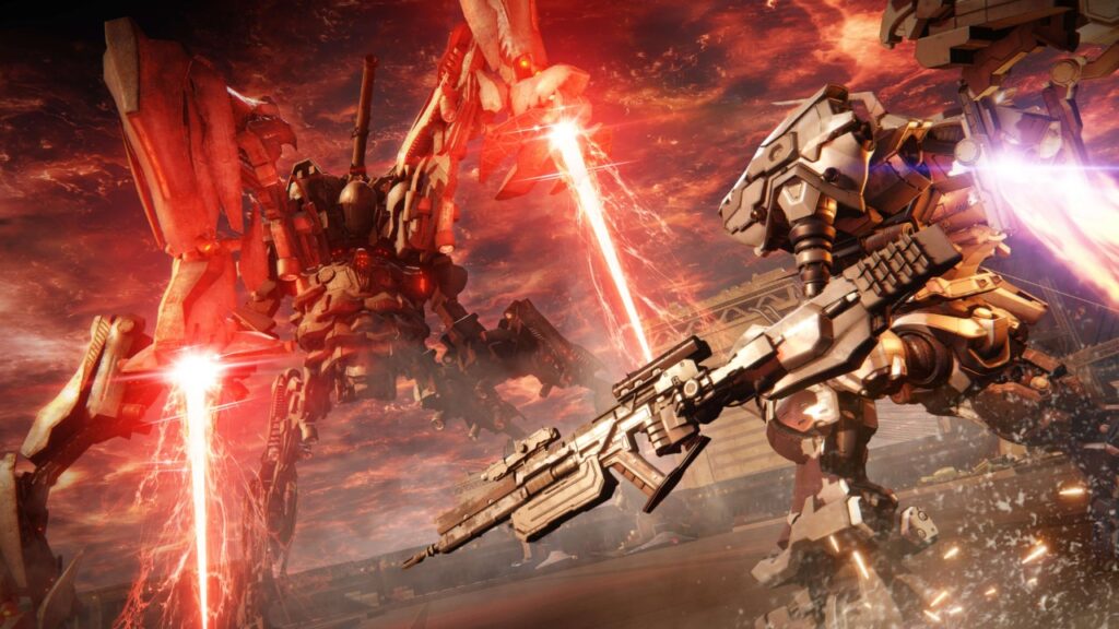 An AC and mech face off to do battle in Armored Core VI: Fires of Rubicon.