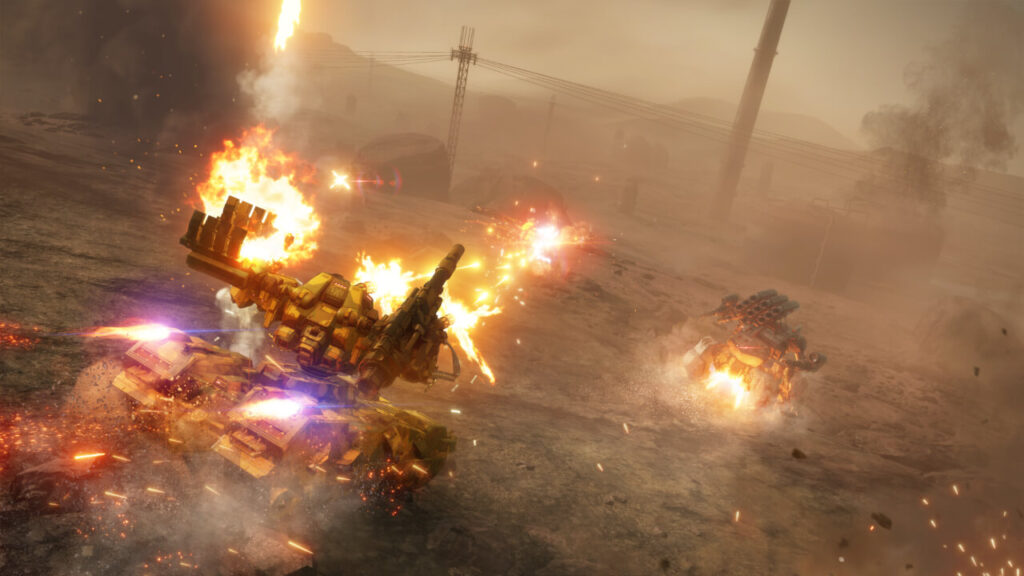 A tank AC fires at its enemy in Armored Core 6