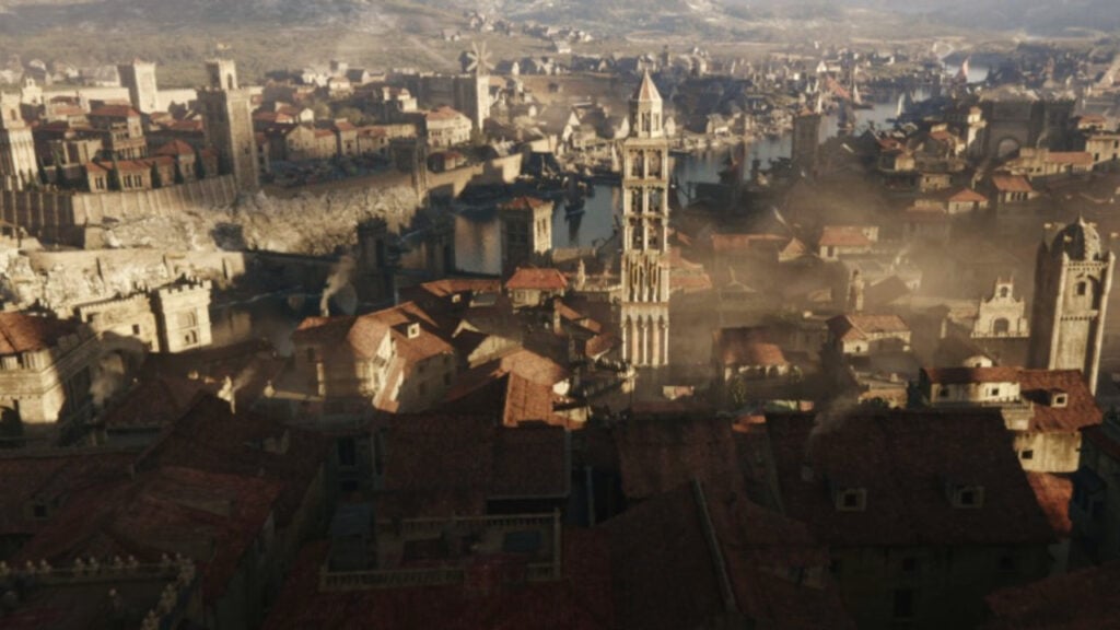 A bird's-eye-view of a city in Baldur's Gate 3