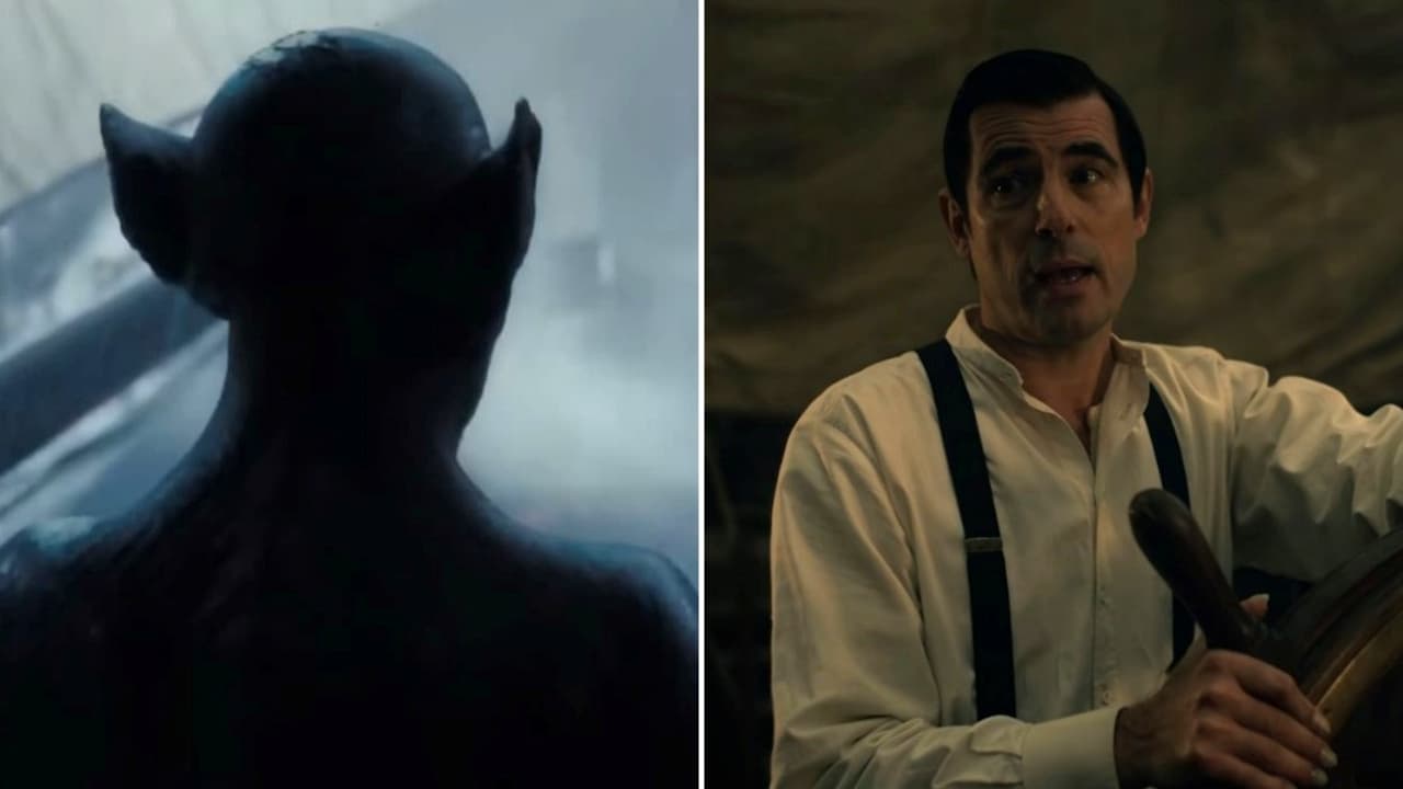 An image of Dracula from The Last Voyage of the Demeter split with an image of Dracula from Netflix's Dracula.