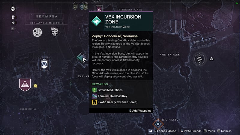 Destiny 2 VEX Incursion Zone on Map