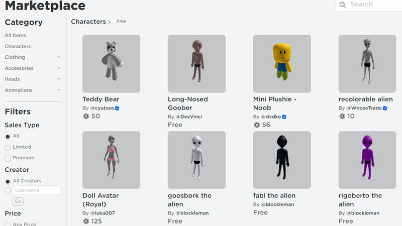 roblox free items list