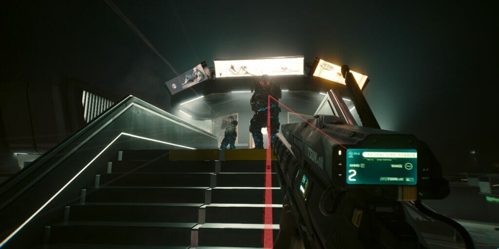 V fights guards at the control tower in Phantom Liberty, during the Killing Moon mission