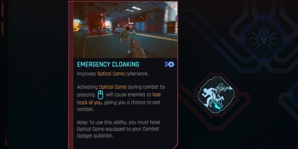 Emergency Cloaking, one of the best Relic Perks in Cyberpunk 2077 2.0