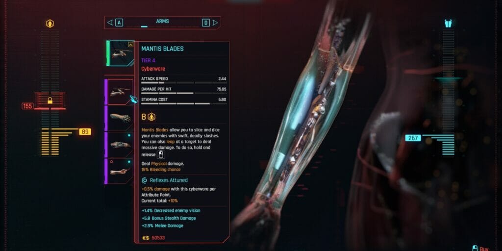 Mantis Blades in Cyberpunk 2077 2.0