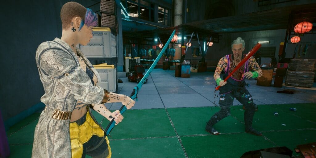 V and a criminal have a melee showdown in Cyberpunk 2077