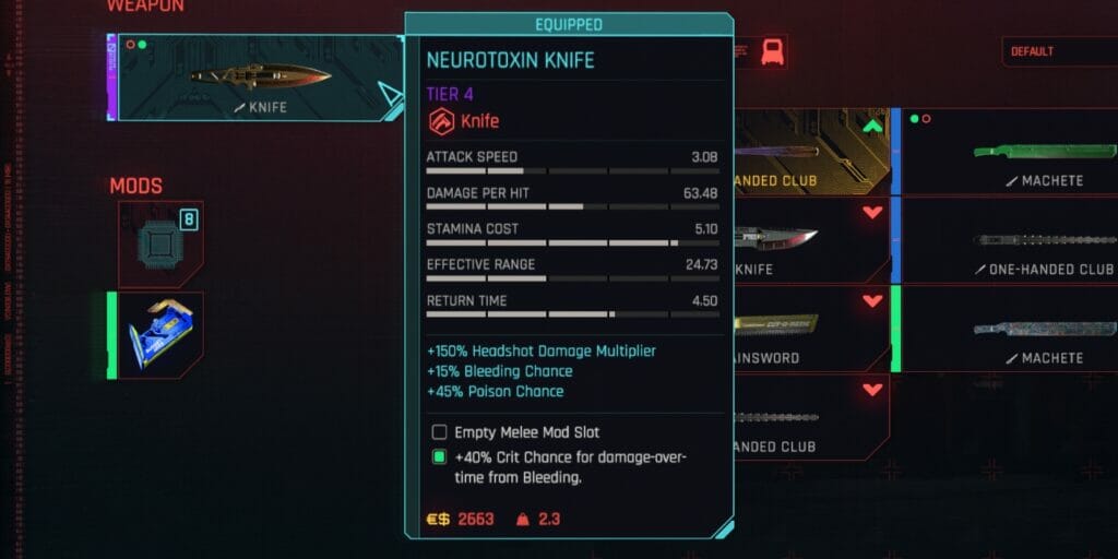 The Neurotoxin Knife from Cyberpunk 2077