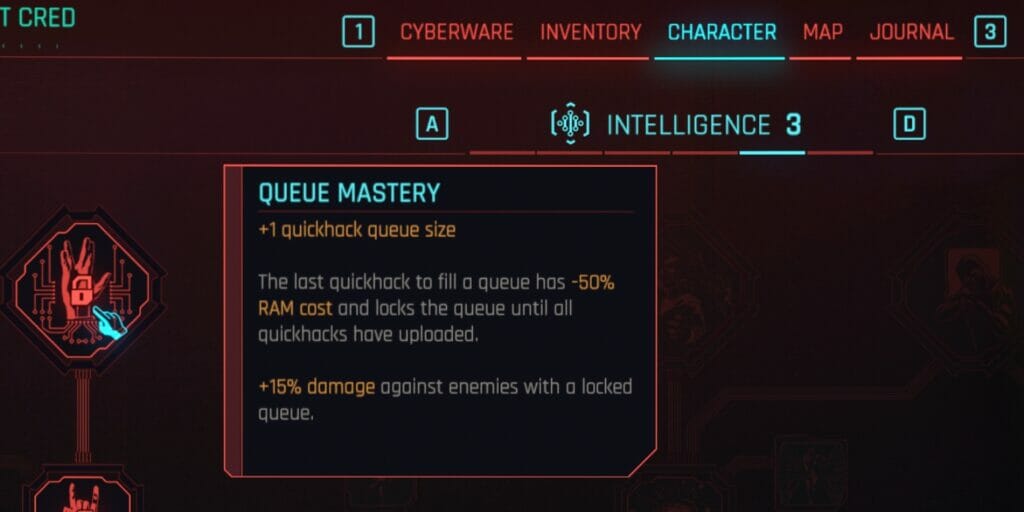Queue Mastery, one of the best Intelligence Perks in CD Projekt Red's dystopian RPG