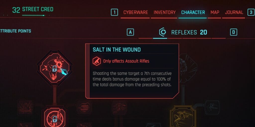 Salt in the Wound, one of the best Perks in Cyberpunk 2077