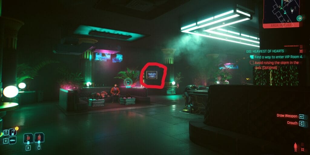 A TV on the wall of the Heavy Hearts Club in Cyberpunk 2077