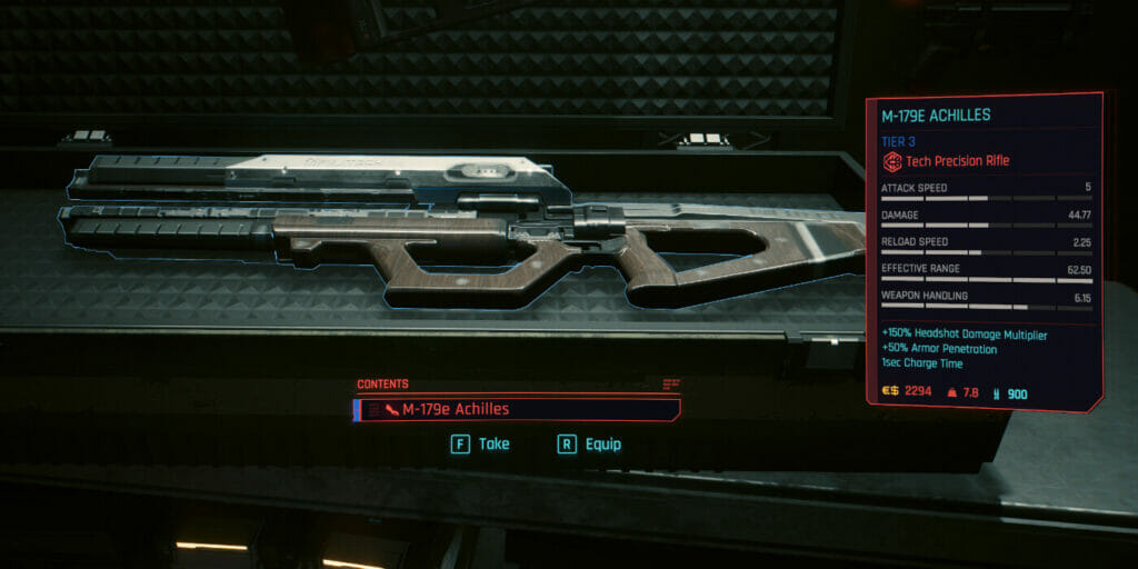 A tech rifle in CD Projekt Red's dystopian RPG