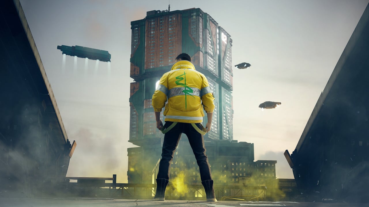 V stands with his back turned in Cyberpunk 2077