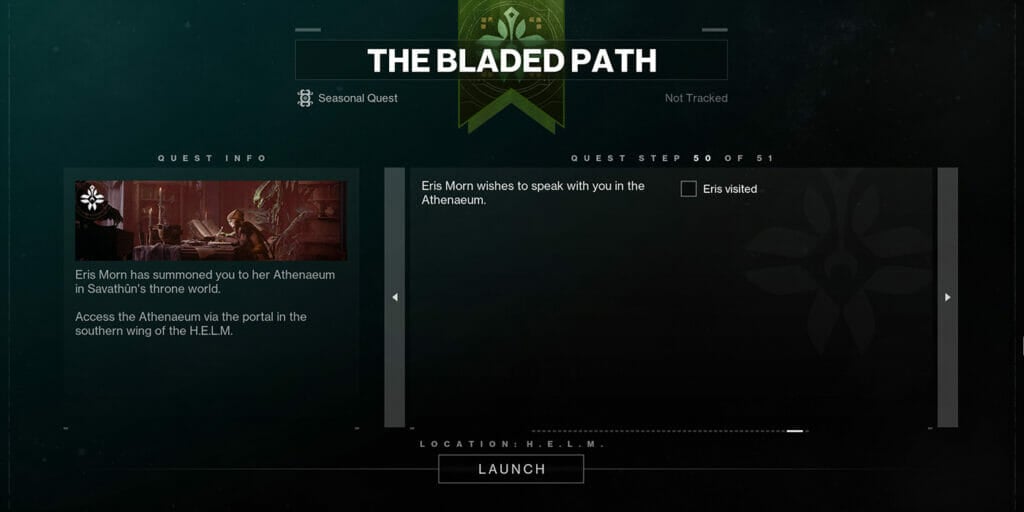 Season of the Witch Quest The Bladed Path Step 50