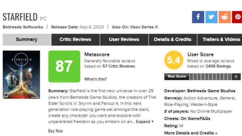 It's Redfall in the space, Starfield is getting review bombed by haters on  Metacritic
