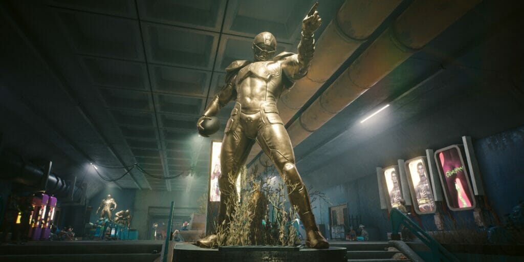 A gold statue in Cyberpunk 2077