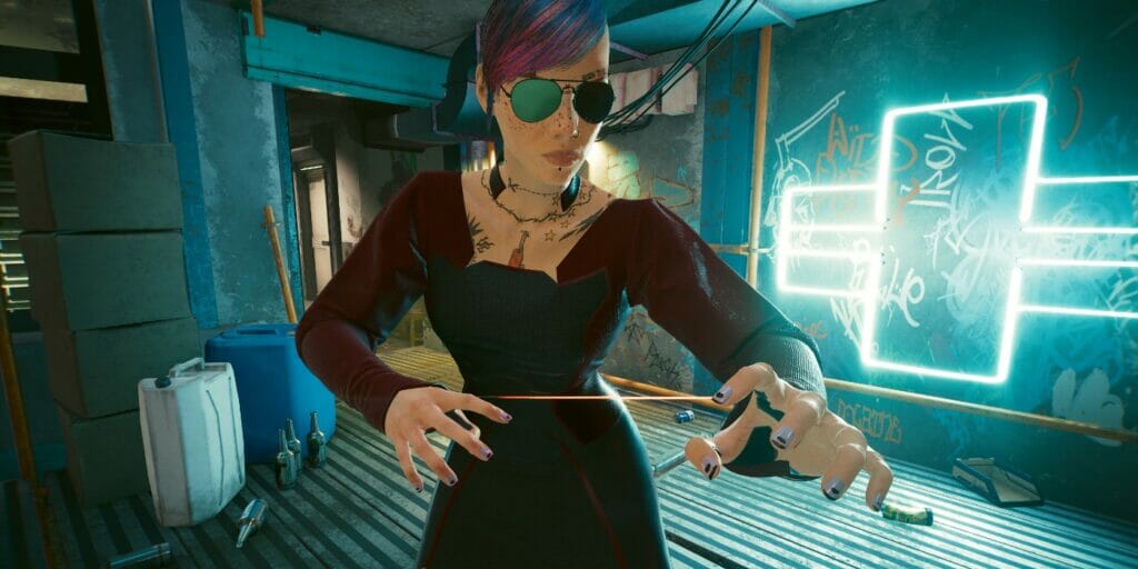 V posese with her Monowire in Cyberpunk 2077