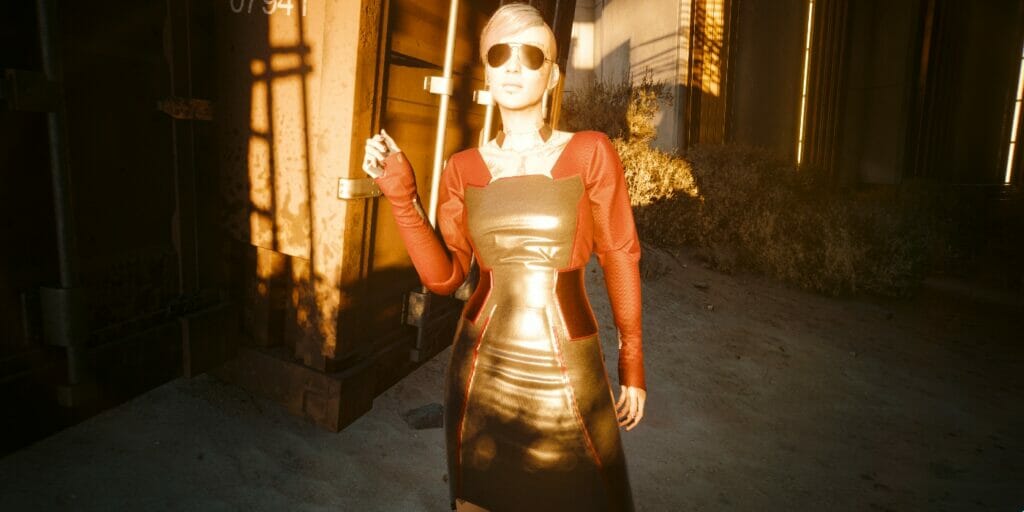 V poses in the sunlight in CD Projekt Red's dystopian RPG,, predecessor to Project Orion