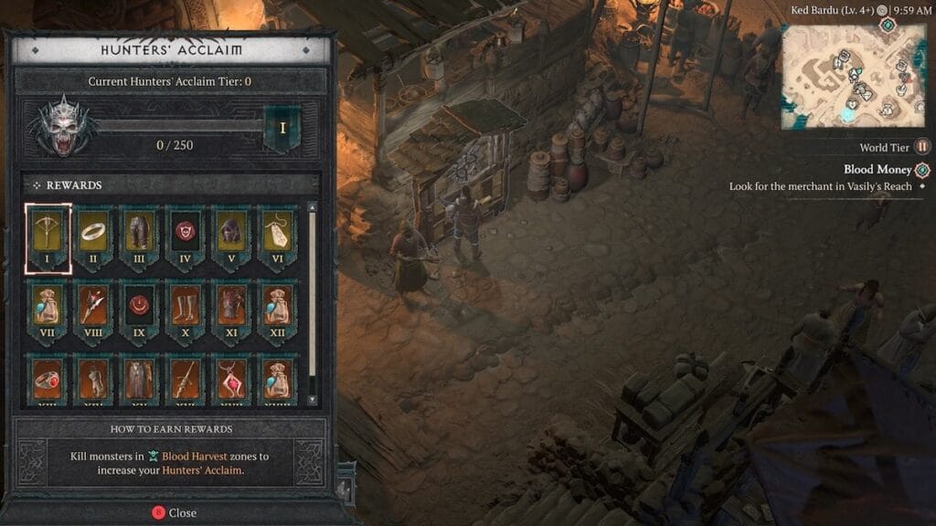 Diablo 4 Season 2 Hunter's Acclaim reward screen