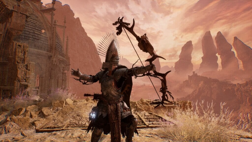 The Lampbearer poses with a bow in Lords of the Fallen