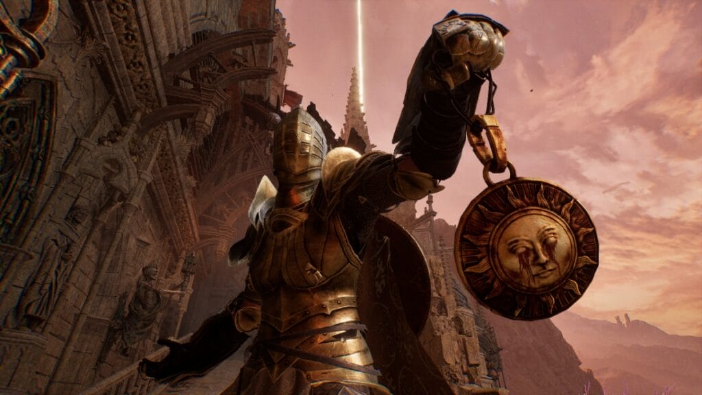 The Lampbearer holds a Catalyst aloft in Lords of the Fallen